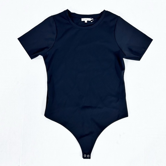 Good American Bodysuit Size 4/ XL Black Crew Neck Scuba T - Shirt Short Sleeve - Picture 1 of 9
